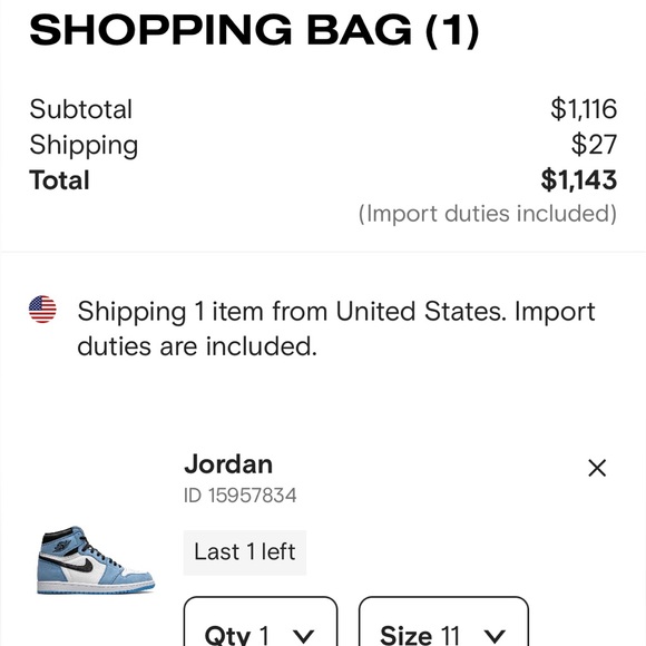 Jordan Retro 1 High OG “University Blue” 🦋 - Picture 3 of 4